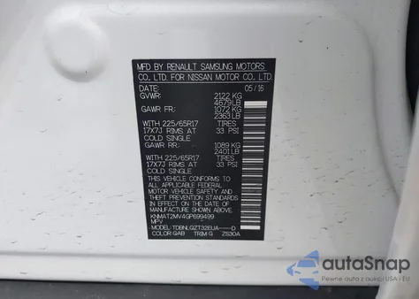 2016 Nissan Rogue S/Sl/Sv из США, поврежденный, VIN KNMAT2MV4GP699499